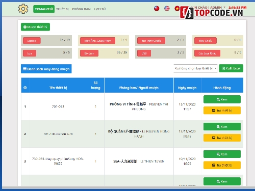 Full code phần mềm quản lý cho mượn thiết bị máy móc phòng IT, đa ...