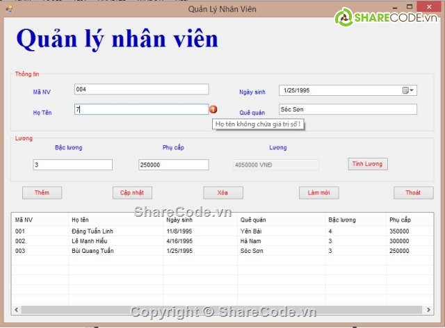 Quản Lý Nhân Viên không dùng csdl(full code)