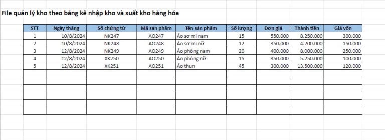 Tải mẫu file quản lý kho bằng excel miễn phí mới nhất